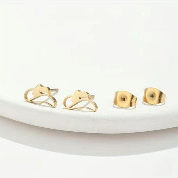 Cowboy Hat Stainless Steel Stud Earrings #809 (Color: Silver) - Picture 8 of 11